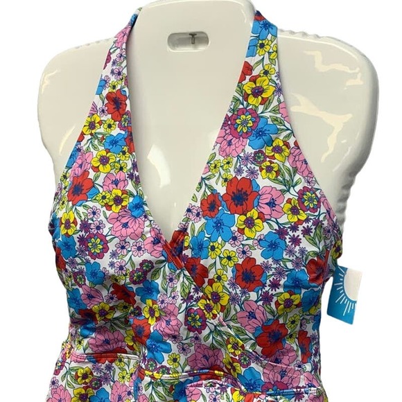 New Draper James RSVP Womens Large Bright Flowers One Piece UPF 50 Swim Suit - Picture 2 of 6